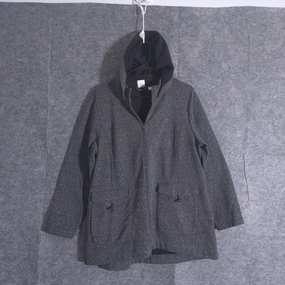 J Jill Fit Hoodie Womens L Gray Heathered Out Petite Full Zip Front Pockets
